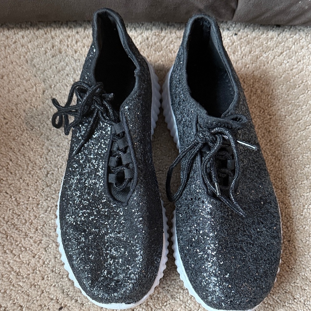 Black Glitter Sneakers with White Soles
